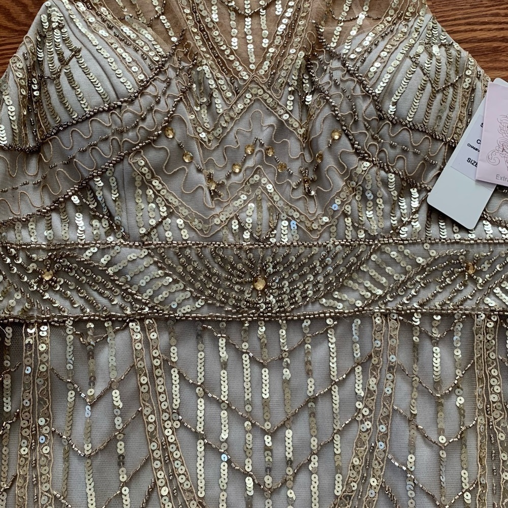 SUE WONG 4 Champagne Silver Sequin embellished beaded Cocktail formal dr… - Picture 15 of 17